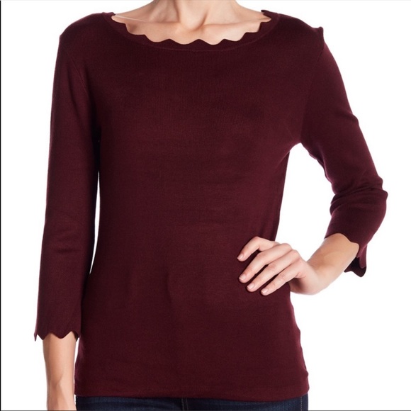 Philosophy Tops - Philosophy scalloped burgundy red knit top XL